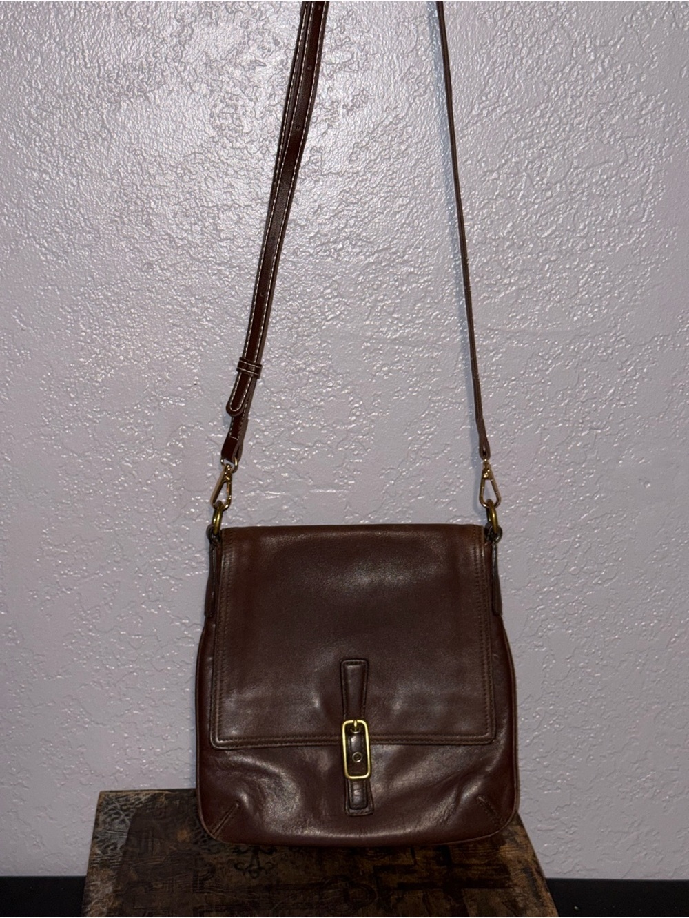 Coach Brown Leather Messenger Bag with Gold Hardware